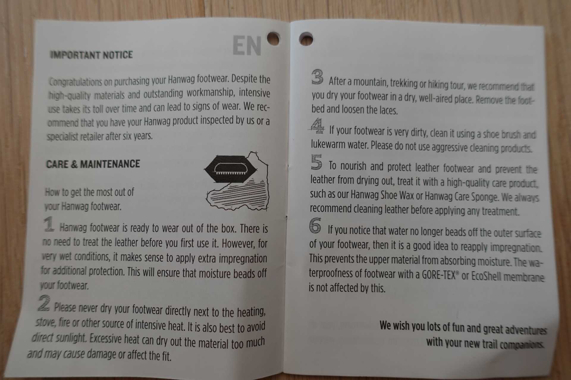 Produktinformasjon som følger sko fra HanWag